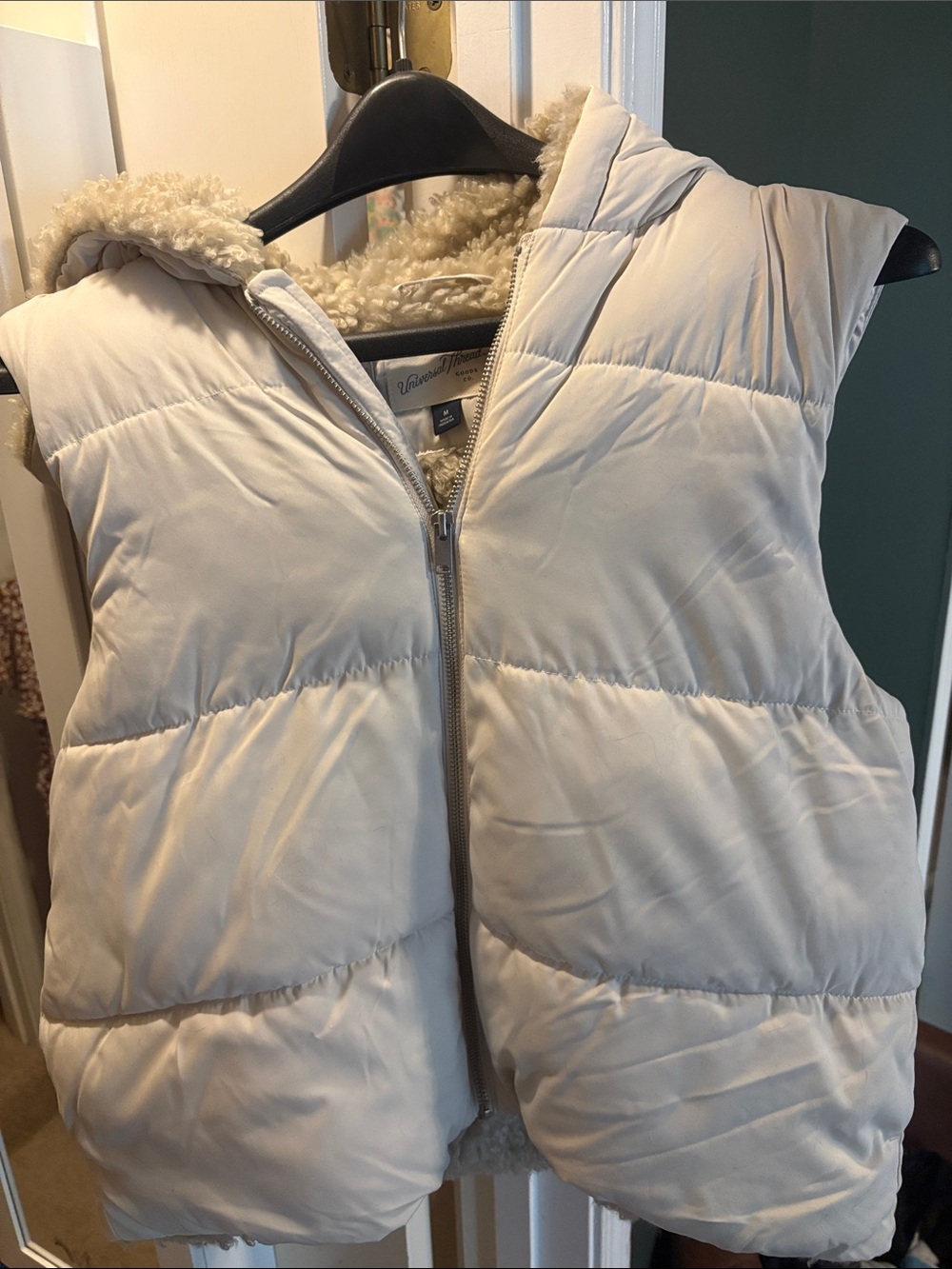 Universal Thread Cream Sherpa-Lined Quilted Puffer Vest with Hood